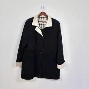 Liz Claiborne Women's Black Tan Plaid Lined Anorak Jacket Size L